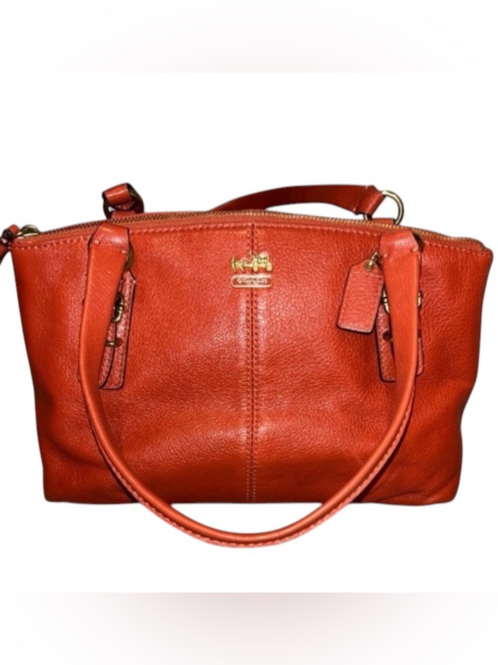 Coach Pebbled Leather Satchel in Burnt Orange